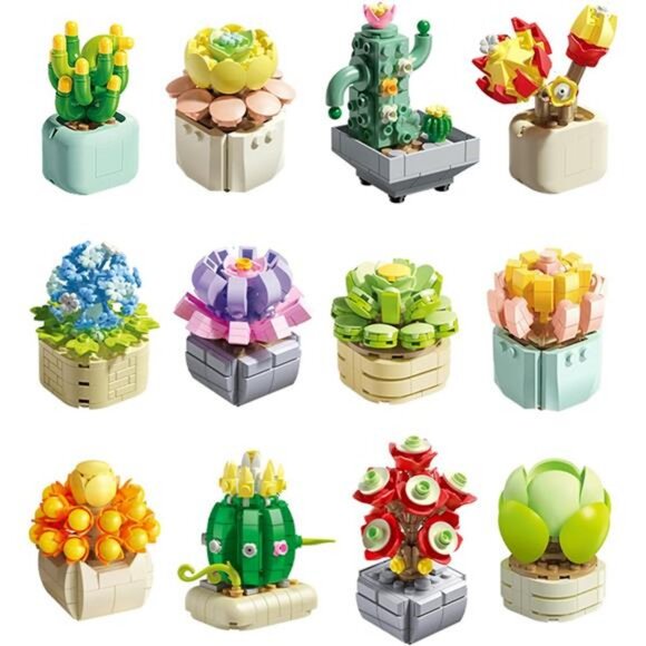 𝟭𝟬𝟵𝟱 PCS Succulent Flower Building Set, 12 Beautiful Potted Plants, Ideal - Picture 4 of 7